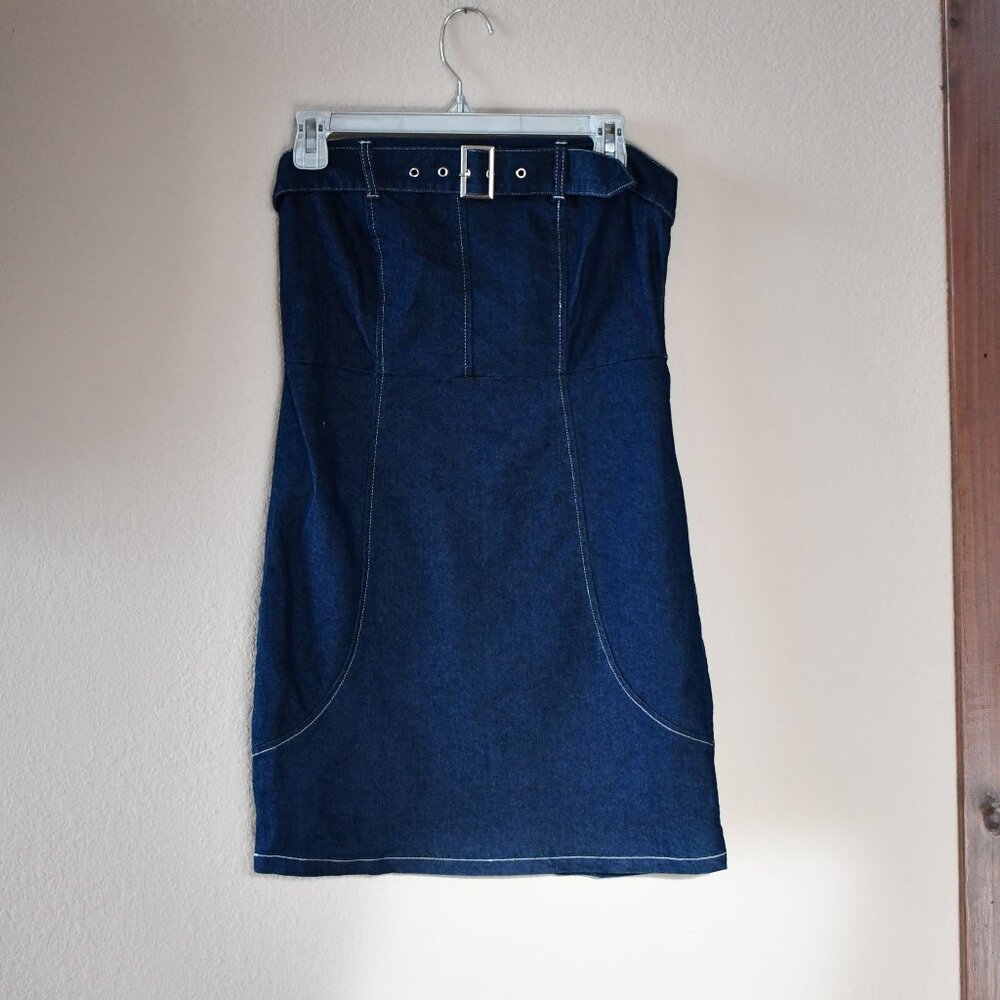 Heart & Heels Juniors Strapless Denim Embellished w/Belt Mini Dress - Size L
